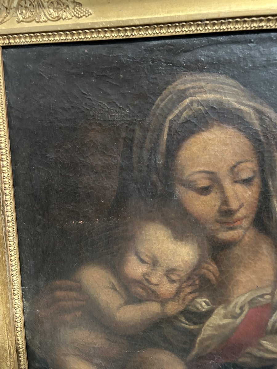 DIPINTO OLIO SU TELA "SACRA FAMIGLIA" XVII SEC-photo-3