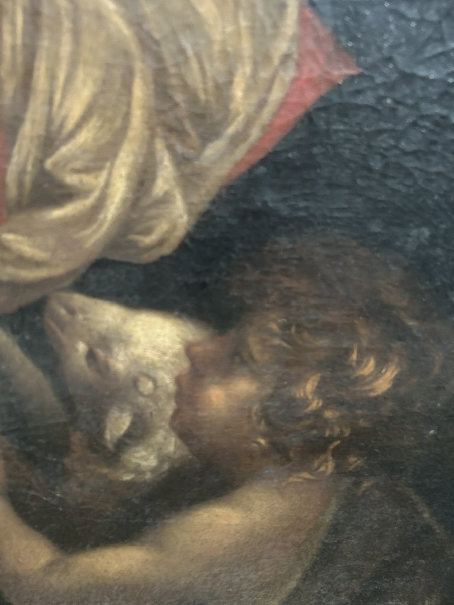 DIPINTO OLIO SU TELA "SACRA FAMIGLIA" XVII SEC-photo-4