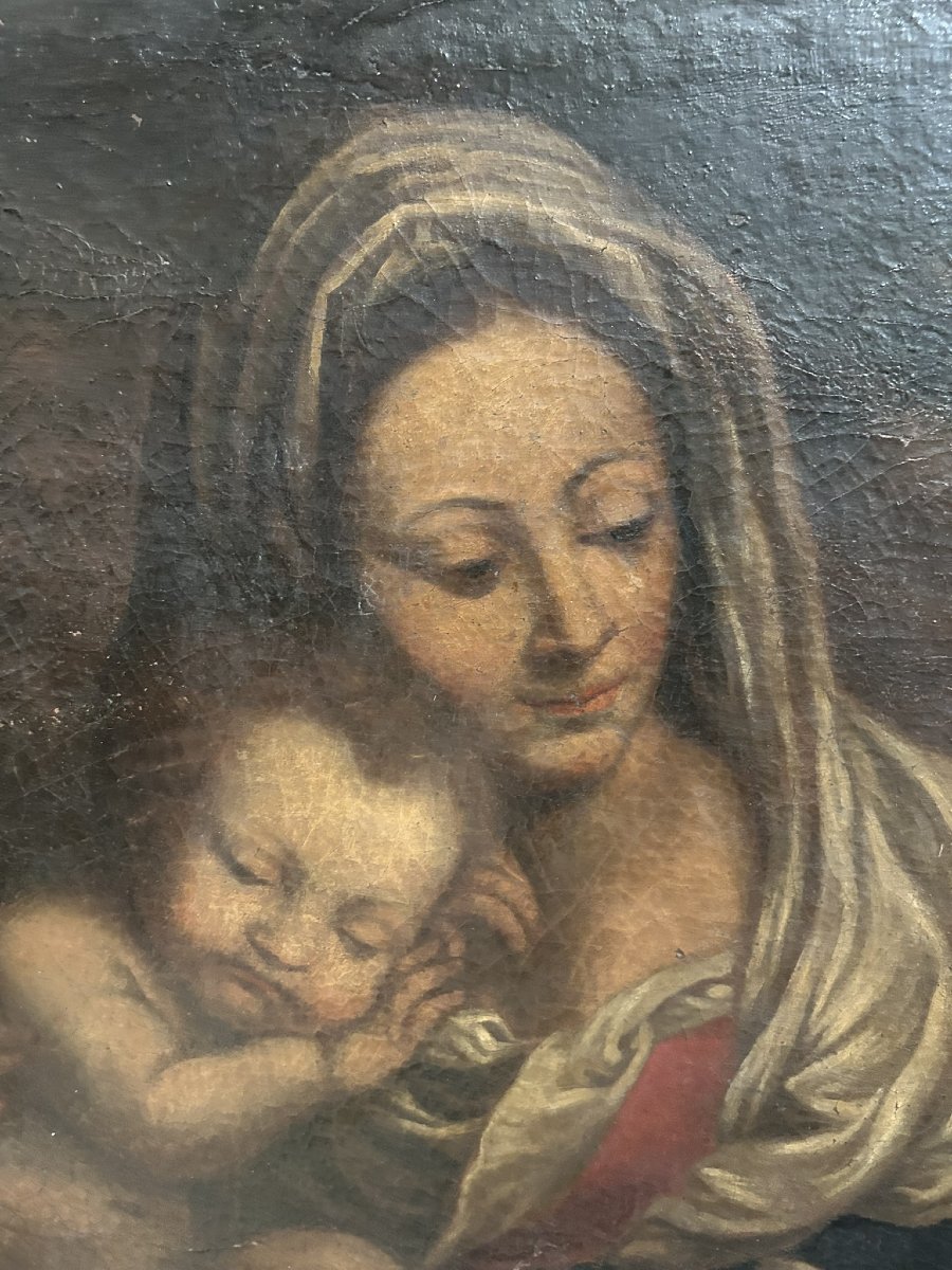 DIPINTO OLIO SU TELA "SACRA FAMIGLIA" XVII SEC-photo-5