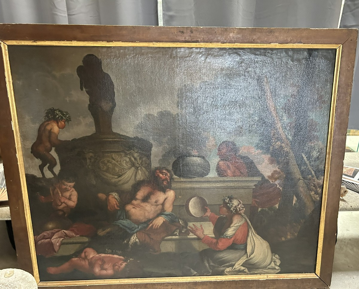 DIPINTO OLIO SU TELA RAFFIGURANTE SCENA DI BACCANALE