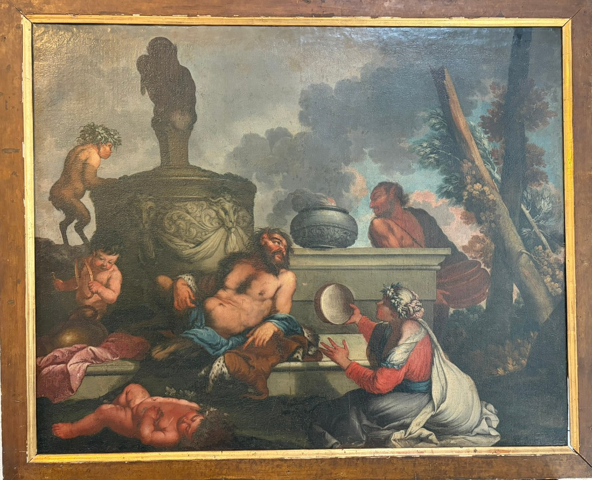DIPINTO OLIO SU TELA RAFFIGURANTE SCENA DI BACCANALE