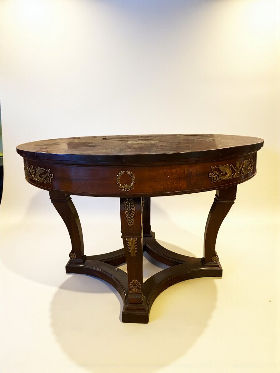 TAVOLO ROTONDO STILE IMPERO IN MOGANO  CON APPLICAZIONI IN BRONZO (1880)-photo-2