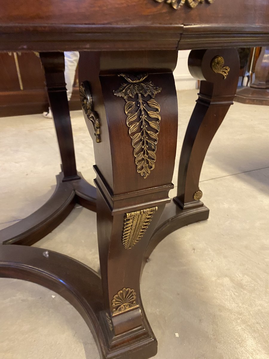 TAVOLO ROTONDO STILE IMPERO IN MOGANO  CON APPLICAZIONI IN BRONZO (1880)-photo-4