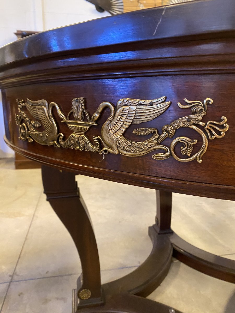 TAVOLO ROTONDO STILE IMPERO IN MOGANO  CON APPLICAZIONI IN BRONZO (1880)-photo-6