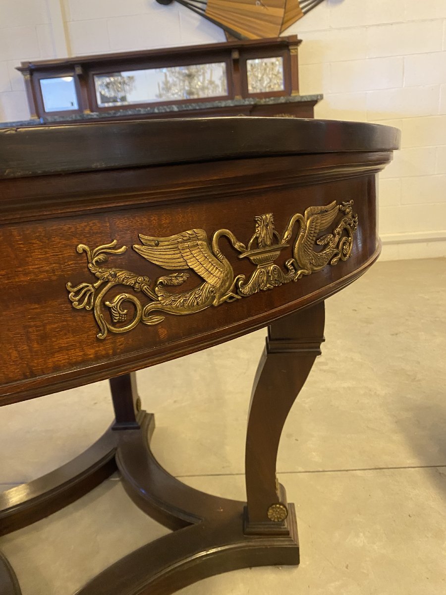 TAVOLO ROTONDO STILE IMPERO IN MOGANO  CON APPLICAZIONI IN BRONZO (1880)-photo-7