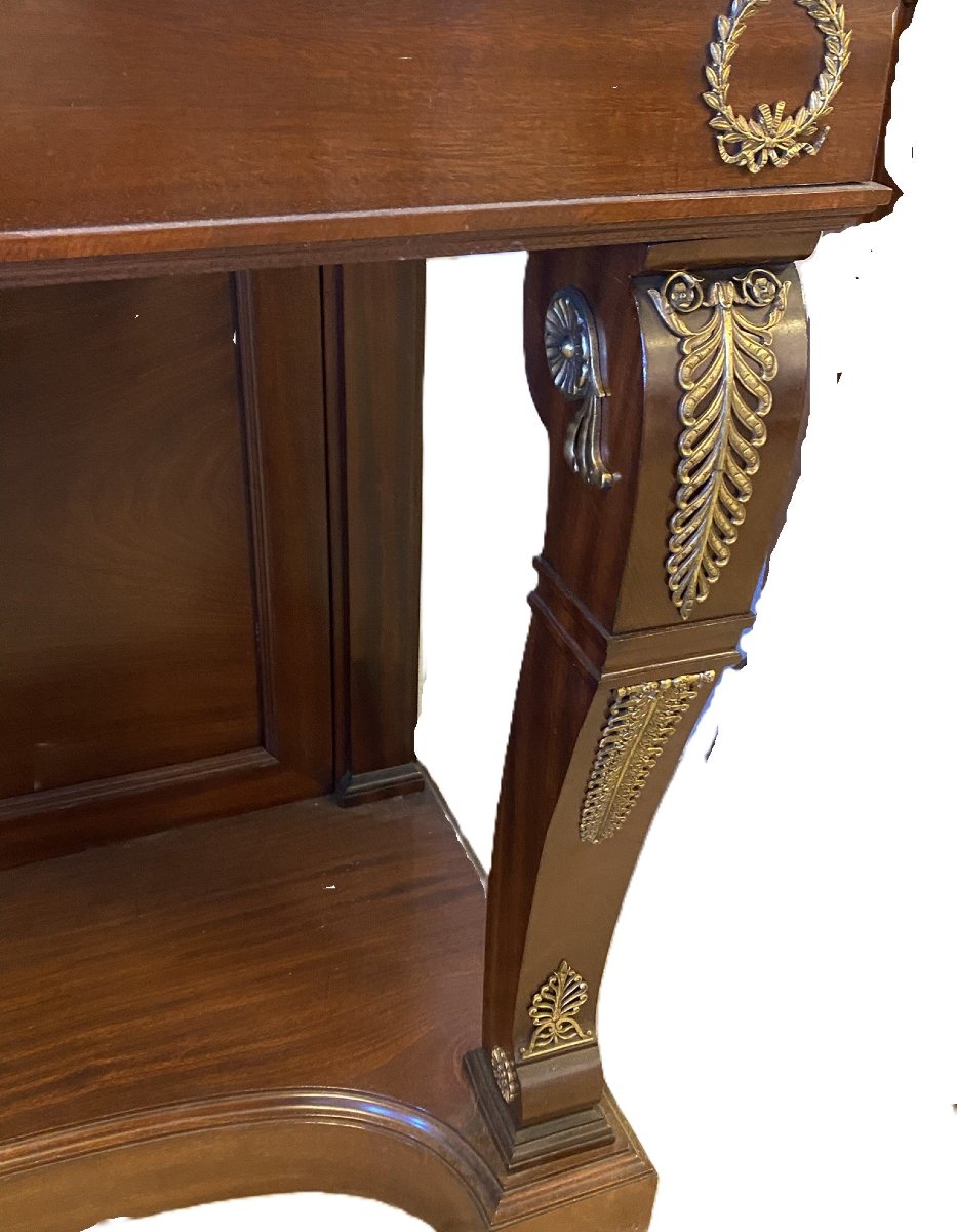 CONSOLLE CON SPECCHIERA IN STILE IMPERO (1880) IN MOGANO CON APPLICAZIONI IN BRONZO -photo-3