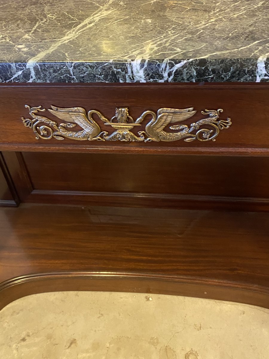 CONSOLLE CON SPECCHIERA IN STILE IMPERO (1880) IN MOGANO CON APPLICAZIONI IN BRONZO -photo-1