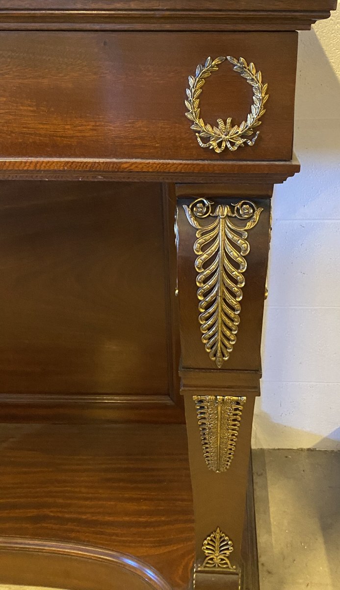 CONSOLLE CON SPECCHIERA IN STILE IMPERO (1880) IN MOGANO CON APPLICAZIONI IN BRONZO -photo-2