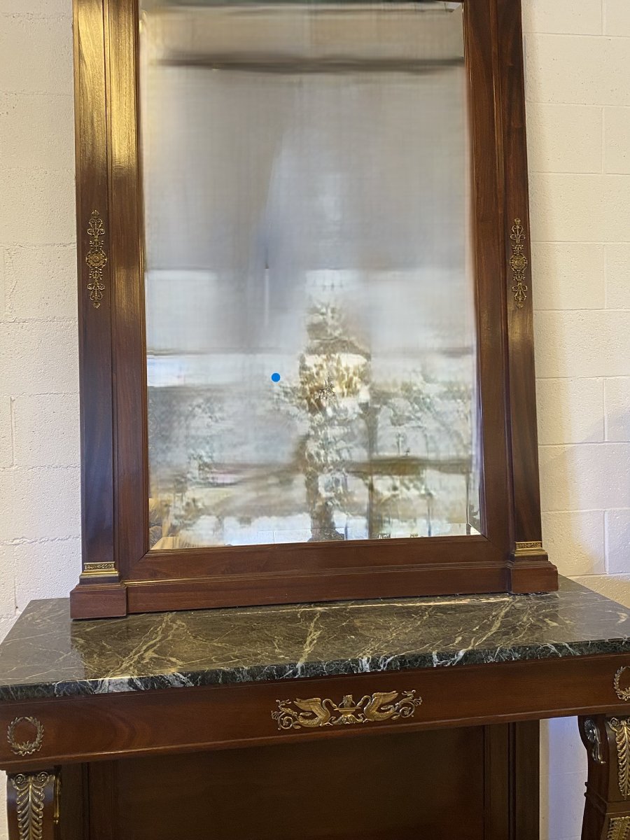CONSOLLE CON SPECCHIERA IN STILE IMPERO (1880) IN MOGANO CON APPLICAZIONI IN BRONZO -photo-3