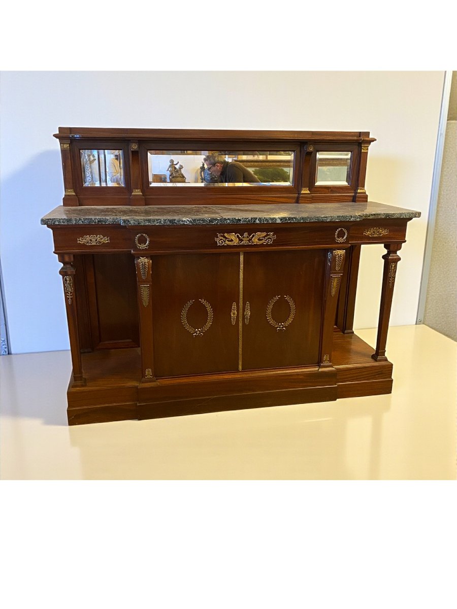 CREDENZA IN STILE IMPERO (1880) IN MOGANO CON APPLICAZIONI IN BRONZO-photo-1
