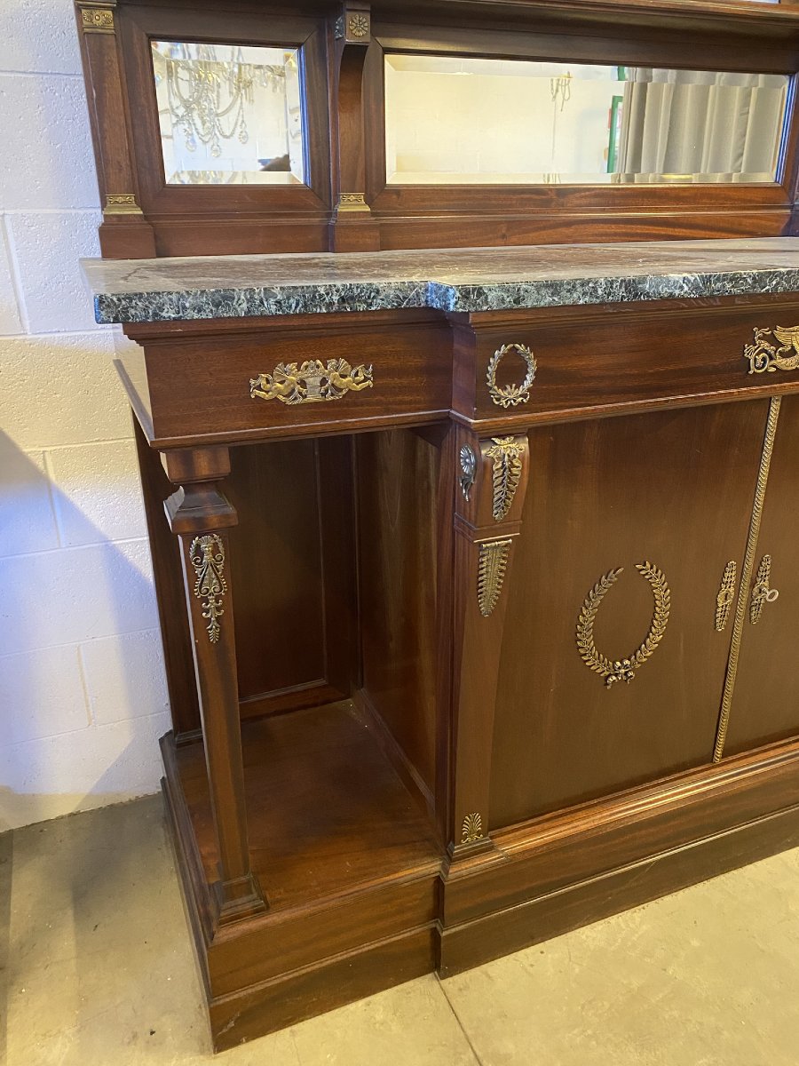 CREDENZA IN STILE IMPERO (1880) IN MOGANO CON APPLICAZIONI IN BRONZO-photo-3