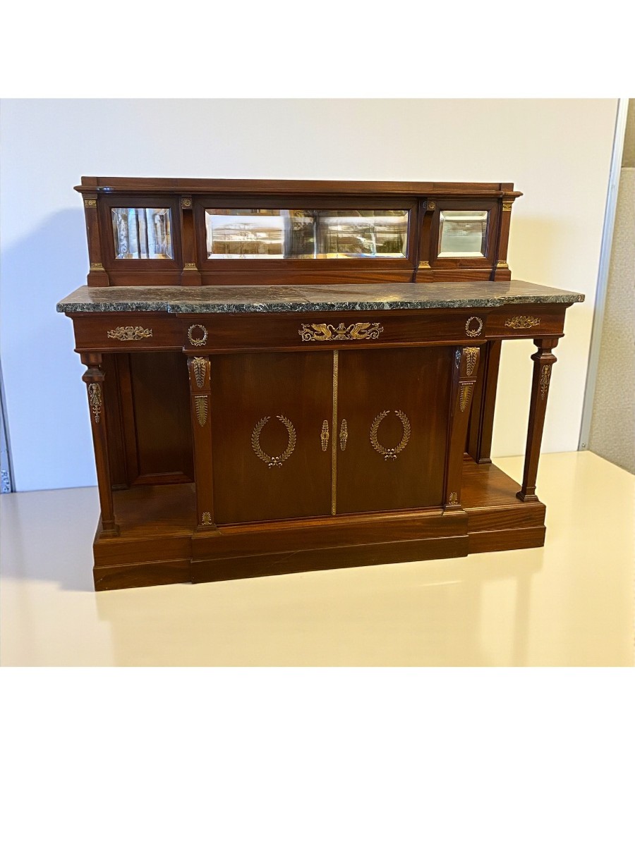 CREDENZA IN STILE IMPERO (1880) IN MOGANO CON APPLICAZIONI IN BRONZO