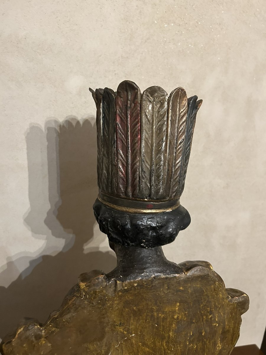 COPPIA DI BUSTI IN LEGNO LACCATO E DORATO RAPPRESENTANTI MORI VENEZIANI XVIII SECOLO-photo-2