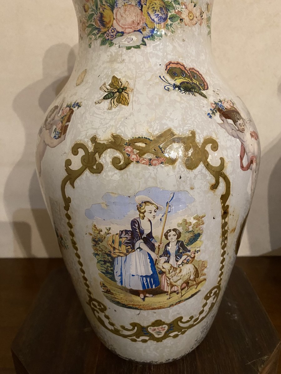 COPPIA DI VASI IN VETRO DIPINTO-photo-2