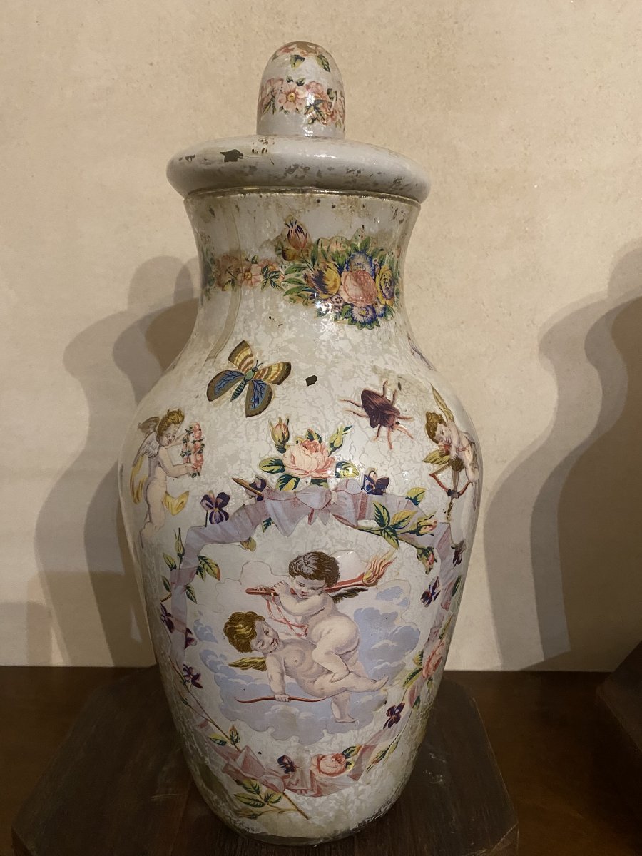 COPPIA DI VASI IN VETRO DIPINTO-photo-3