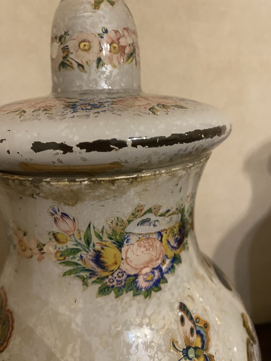 COPPIA DI VASI IN VETRO DIPINTO-photo-2