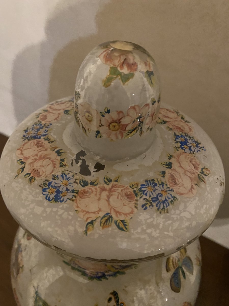 COPPIA DI VASI IN VETRO DIPINTO-photo-3