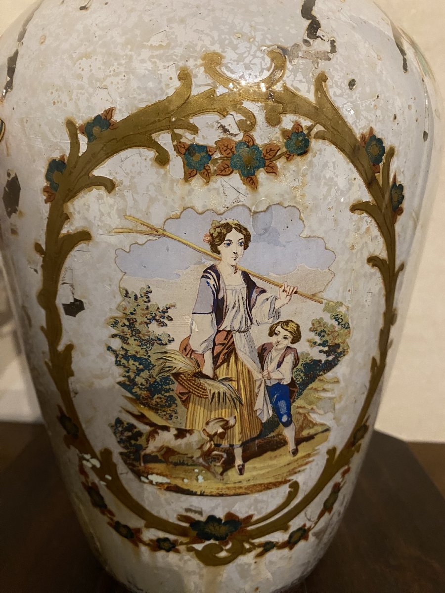 COPPIA DI VASI IN VETRO DIPINTO-photo-6