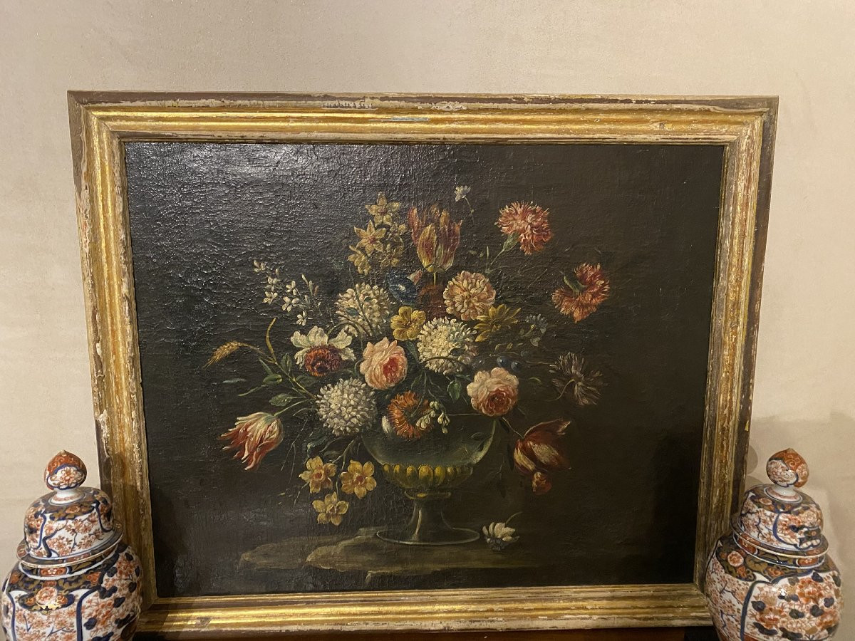 QUADRO RAFFIGURANTE VASO DI FIORI - SCUOLA ITALIANA XIX SECOLO-photo-1