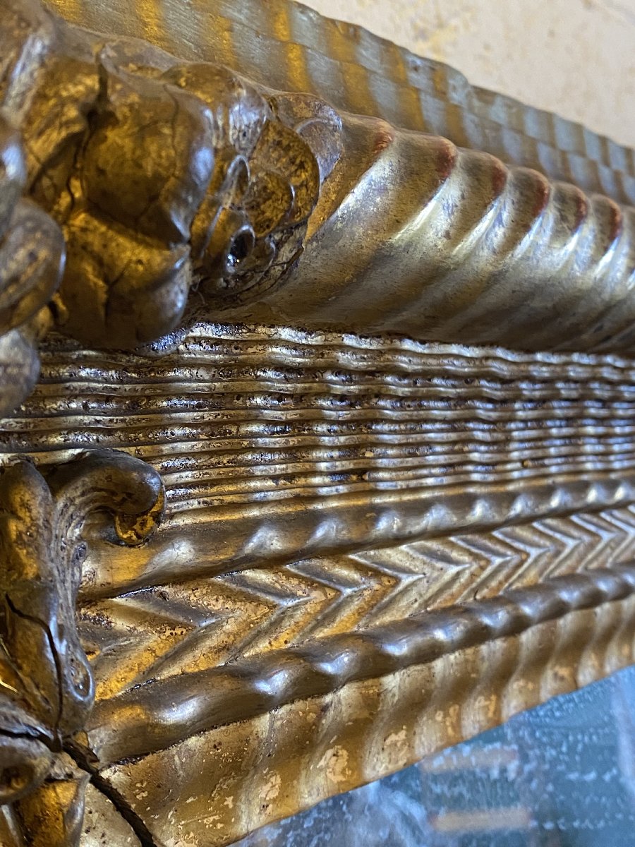 GRANDE SPECCHIERA IN LEGNO E GESSO DORATA STILE GUILLOCHE-photo-3