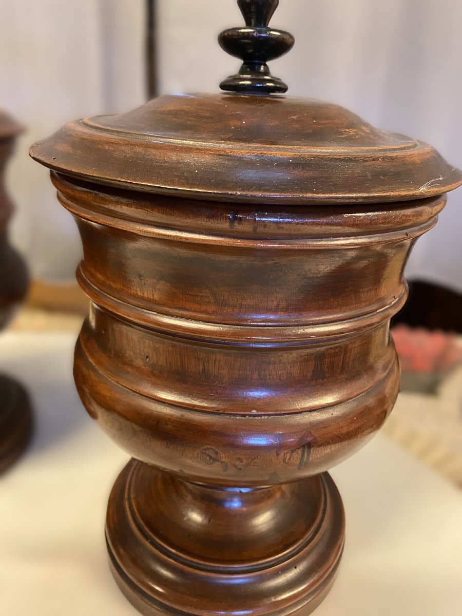 COPPIA DI VASI DA TABACCO IN LEGNO -photo-2