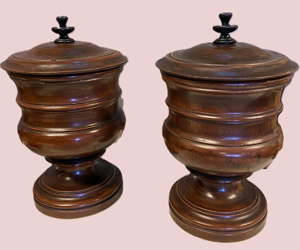 COPPIA DI VASI DA TABACCO IN LEGNO 