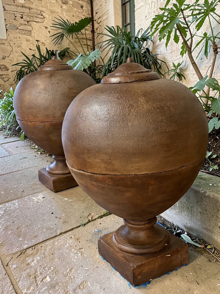 COPPIA DI GRANDI VASI DA GIARDINO SU PIEDISTALLO DI GUSTO  ROMANO -photo-2