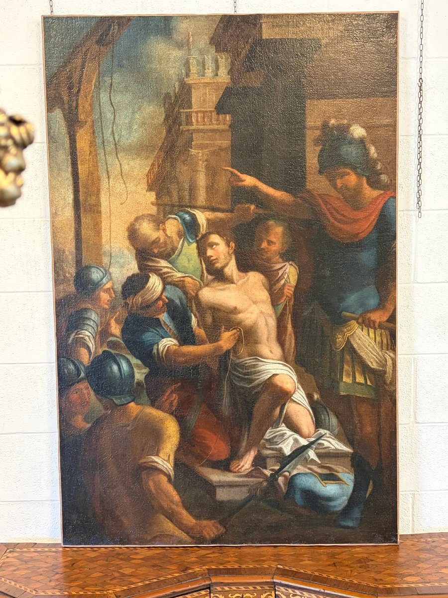 DIPINTO OLIO SU TELA RAFFIGURANTE SCENA MITOLOGICA-photo-2