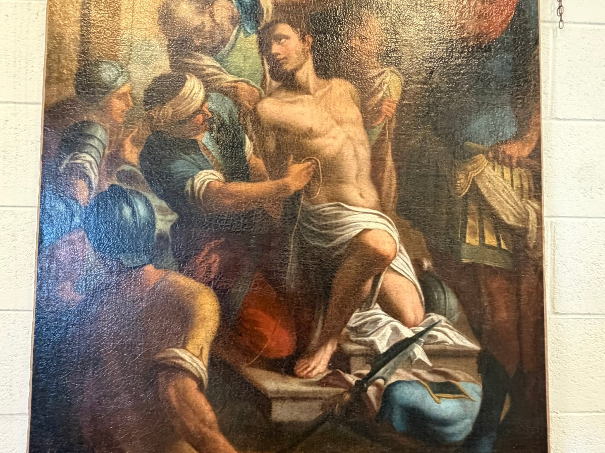DIPINTO OLIO SU TELA RAFFIGURANTE SCENA MITOLOGICA-photo-3