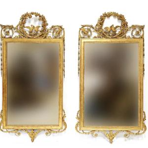COPPIA DI SPECCHIERE NEOCLASSICHE IN LEGNO DORATO