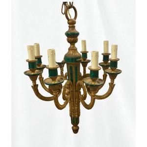 LAMPADARIO IN BRONZO CON DECORAZIONI MALACHITE