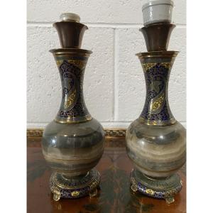 COPPIA DI PICCOLI VASI ONICE E SMALTO CLOISONNÉ