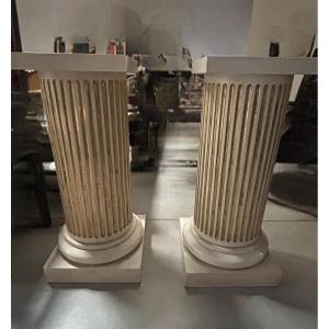 COPPIA DI COLONNE IN LEGNO LACCATO E DORATO
