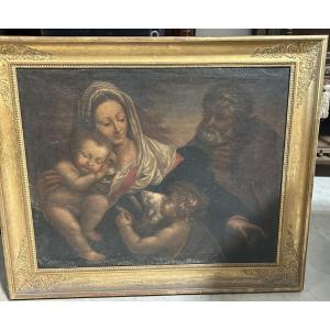 DIPINTO OLIO SU TELA "SACRA FAMIGLIA" XVII SEC