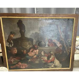 DIPINTO OLIO SU TELA RAFFIGURANTE SCENA DI BACCANALE