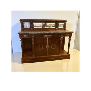 CREDENZA IN STILE IMPERO (1880) IN MOGANO CON APPLICAZIONI IN BRONZO