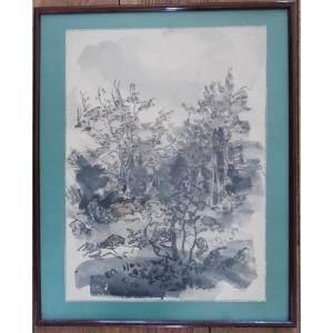 The Lovers, Wash Painting By Jules Chadel 20th Century