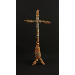 19th Century Popular Pine Cone And Acorn Cross