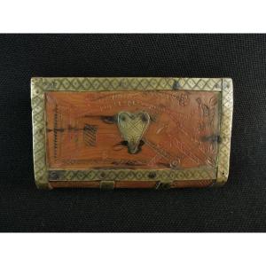 Carved Wood And Brass Snuff Box