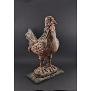 Polychrome Wooden Rooster Folk Art