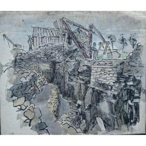 Drawing By Jules Chadel "the Construction Site"