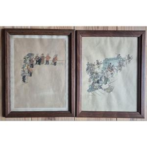 Pair Of Watercolor Drawings By Marcel Capy