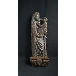 Virgin And Child In Carved Wood, Folk Art