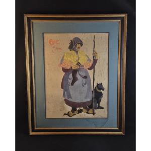 Large Stencil Of An Auvergne Costume By Maurice Busset