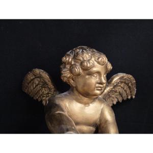 Gilded Wooden Cherub/putto, 38 Cm