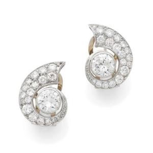 Pair Of Art Deco "seashell" Ear Clips