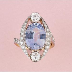 Important Belle époque Style Ring In 18k Gold With An Unheated Ceylon Sapphire 