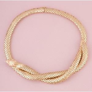18k Yellow Gold Snake And Diamond Necklace 