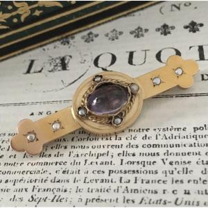Napoleon III Brooch Composed Of 18k Yellow Gold And An Amethyst