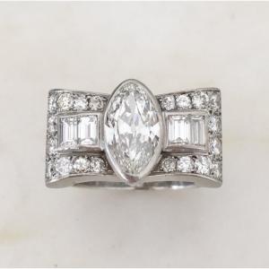 Art Deco Tank Ring In Platinum And Diamonds 3.16 Ct